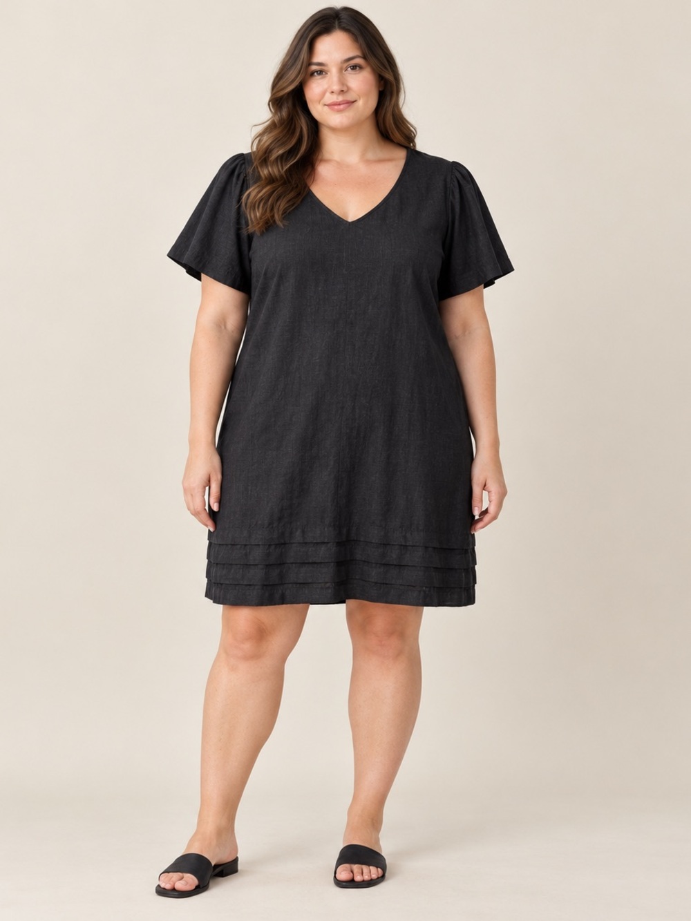 Nicole Miller Original Black Linen Blend Shift Dress XXL Puff Sleeve